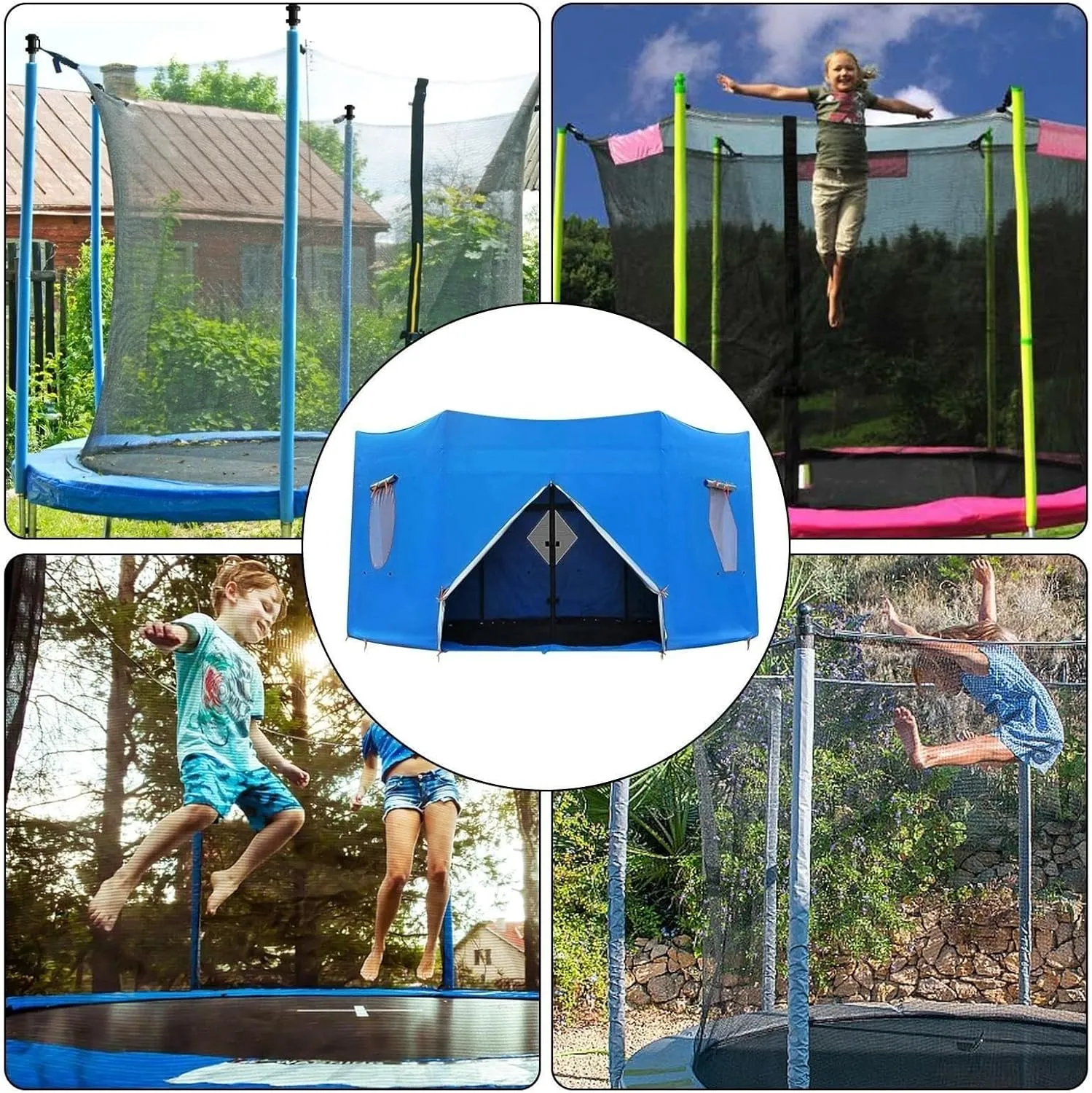 Tent for Trampoline, 6FT/8FT/10FT/12FT/14FT/15FT Trampoline Tent Cover, Trampoline Sunshade, Trampoline Accessories, for 6 Straight Pole Round Trampoline(8FT), Blue