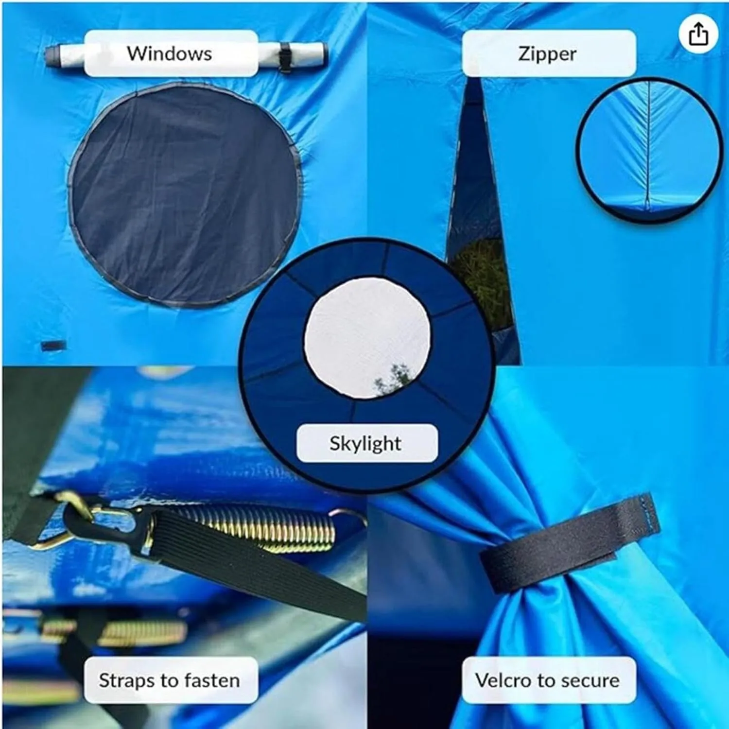 Tent for Trampoline, 6FT/8FT/10FT/12FT/14FT/15FT Trampoline Tent Cover, Trampoline Sunshade, Trampoline Accessories, for 6 Straight Pole Round Trampoline(8FT), Blue