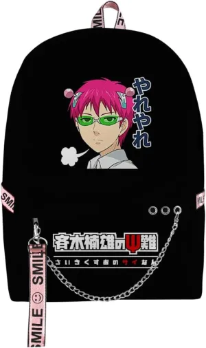 The Disastrous Life of Saiki K Merch One Size Backpack Anime Three Piece Travel Backpack (Black-Bag)