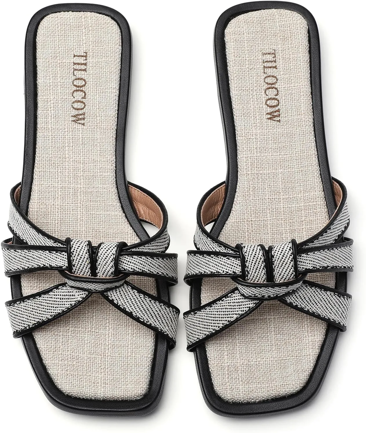 Tilocow Women Flat Sandals Slip On Comfortable Square Open Toe Slides Vacation Shoes