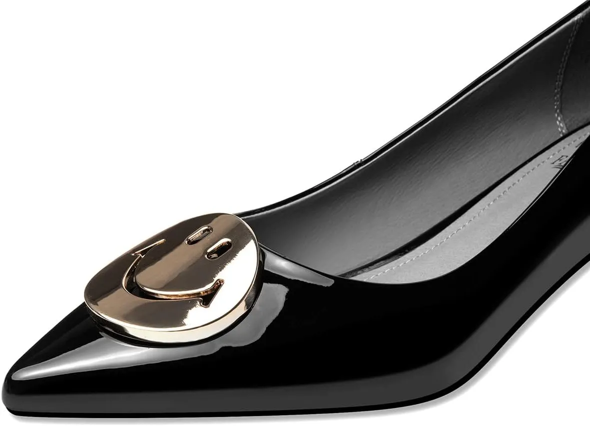 TinaCus Glossy Patent Leather Women's Handmade Pointed Toe Loafer Pumps with Cute Smile Pattern