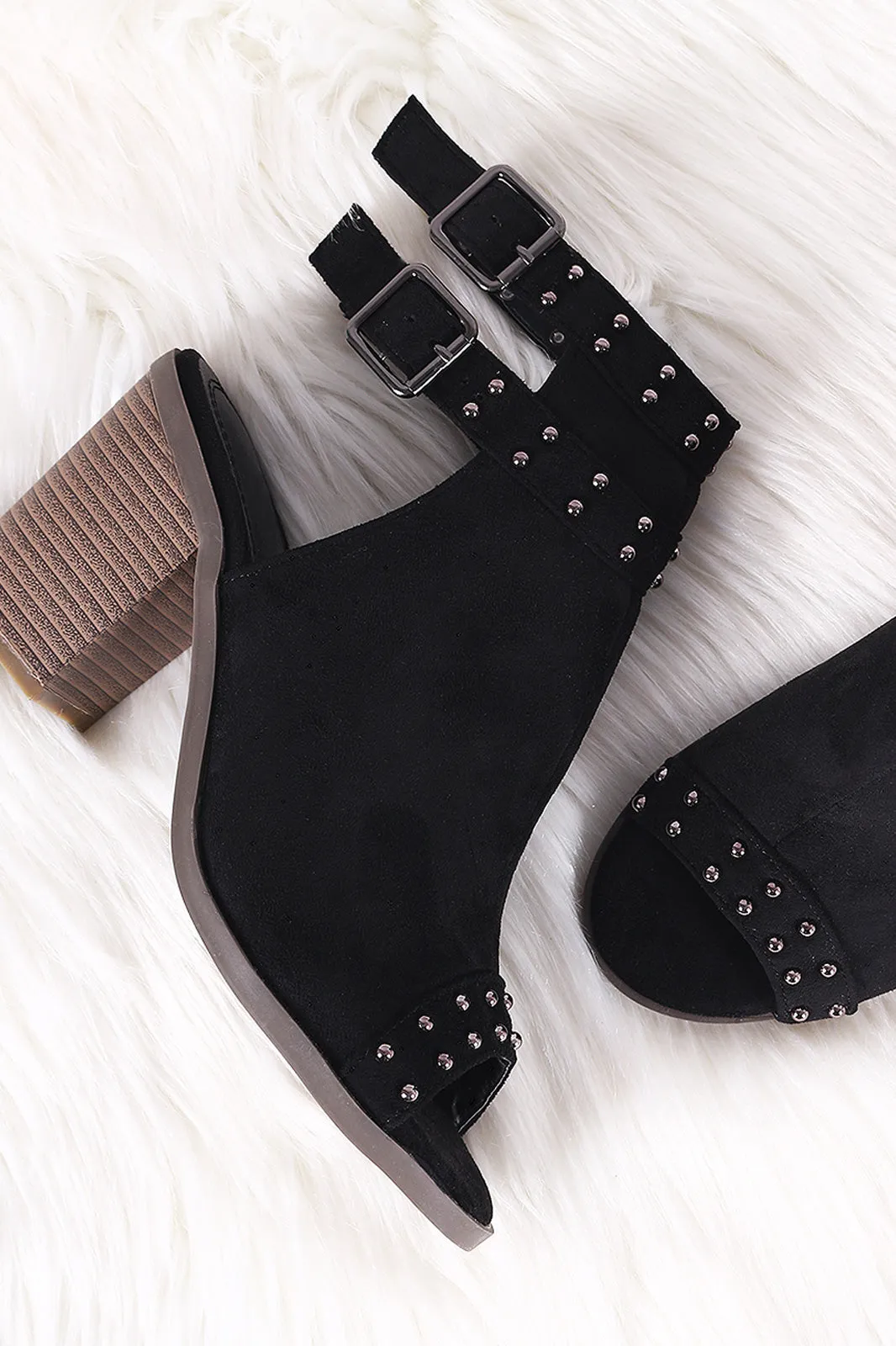Toe Competitive Robust Mules Suede Heeled Open Chunky Studded