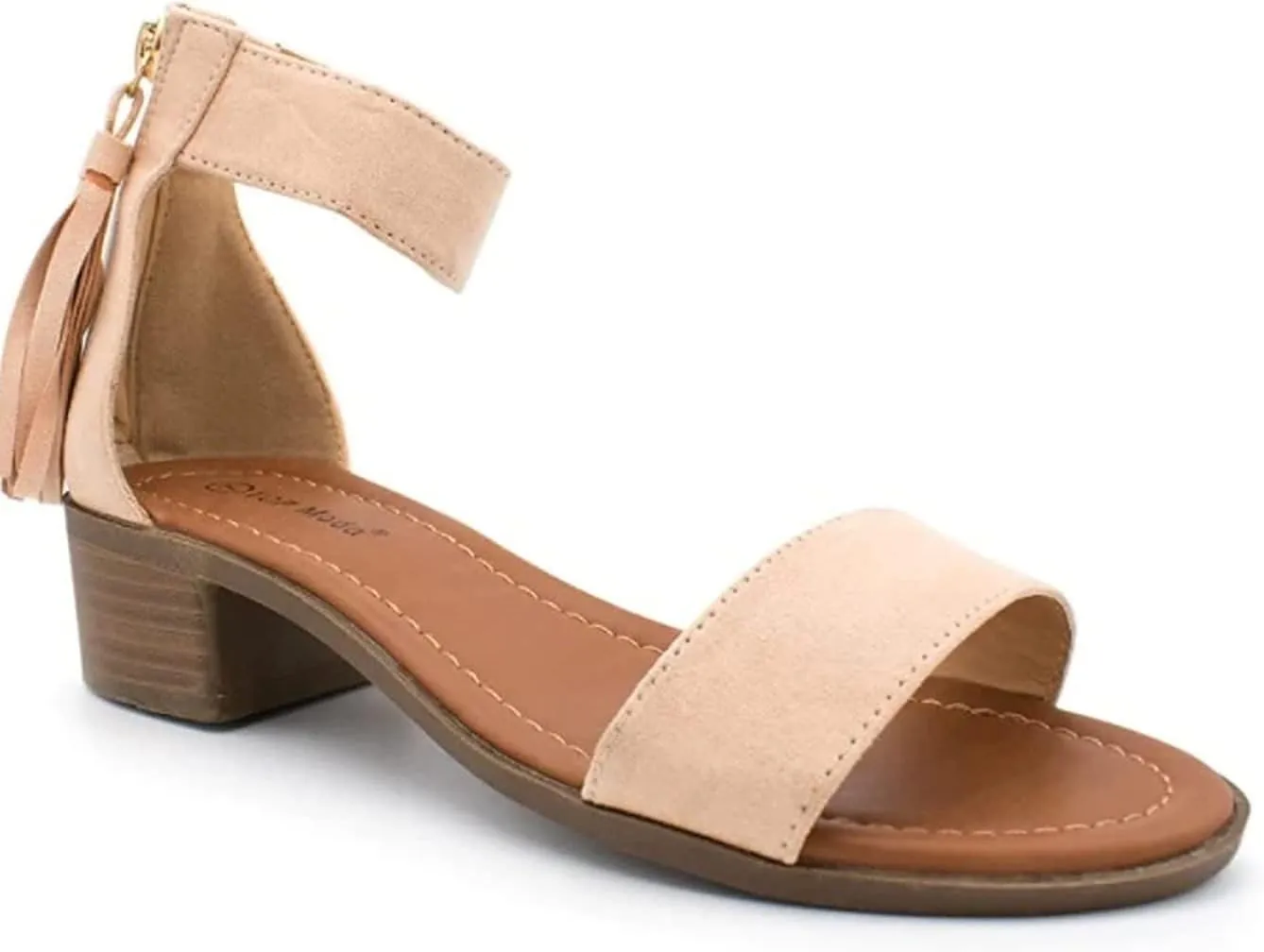 TOP Moda Women's Tassel Fringe Zip Back Block Heel Sandal