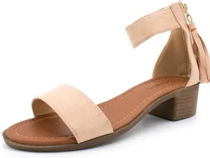 TOP Moda Women's Tassel Fringe Zip Back Block Heel Sandal