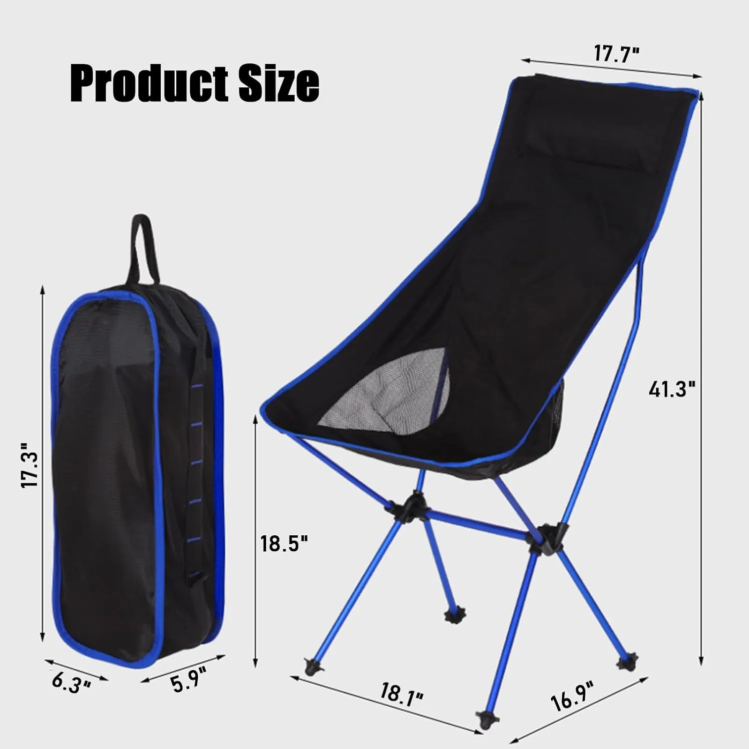 Ultralight Camping Chairs for Adults, High Back Folding Camp Chair with Carry Bag, Aluminum Alloy Frame, Portable Outdoor Folding Chairs for Hiking, Picnics, Beach,Blue b