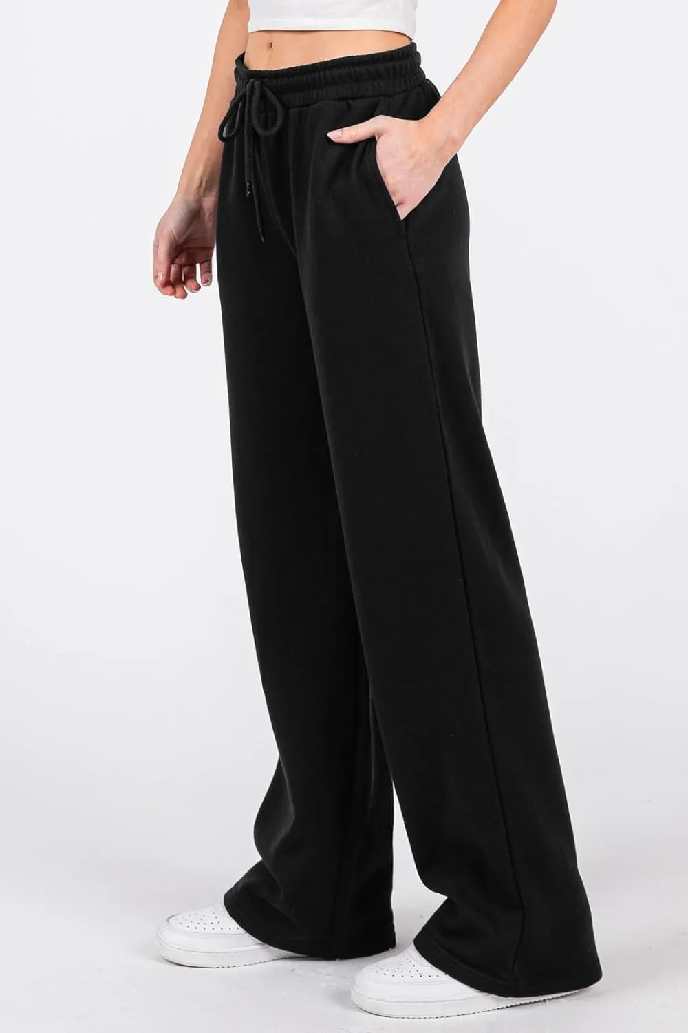 Urban Look High Rise Straight Leg Cotton Fleece Lined Sweatpants
