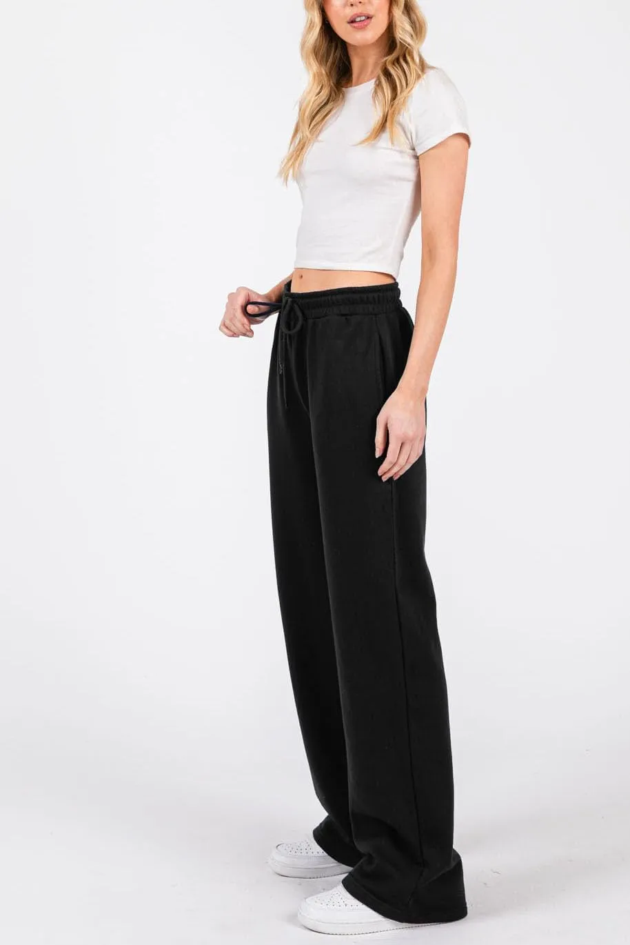 Urban Look High Rise Straight Leg Cotton Fleece Lined Sweatpants