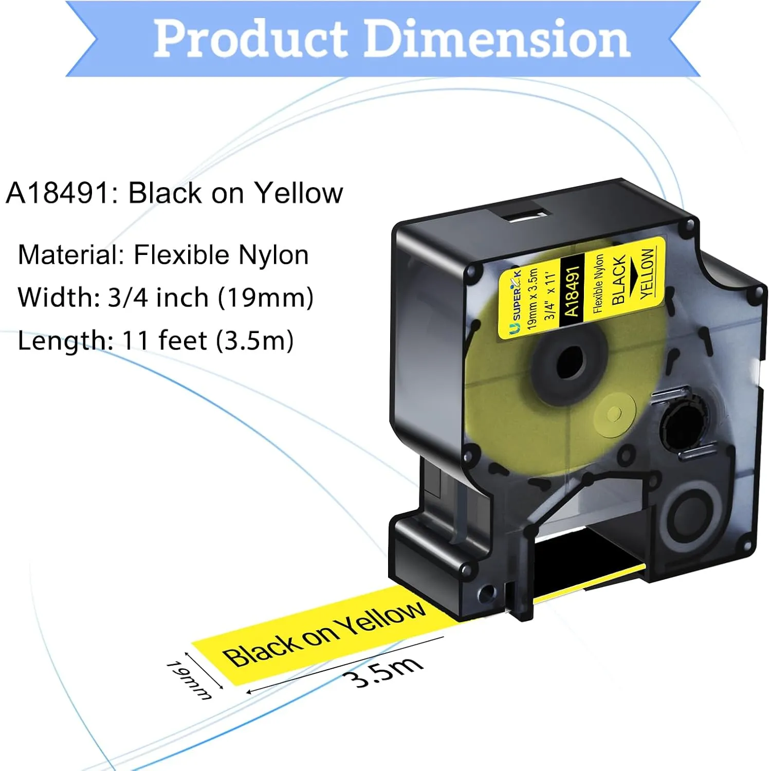USUPERINK 10 Pack Compatible for Dymo Rhino Industrial Flexible Nylon Labels 18491 Black on Yellow 19mm Label Tape 3/4" x 11.5' for Wires Cables for Rhino 4200 5200 5000 6000 Label Maker