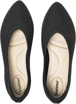 Veittes Women's Wide Width Flats Shoes, Comfortable Breathable Soft Ladies Slip on Knitted Ballet Shoes.