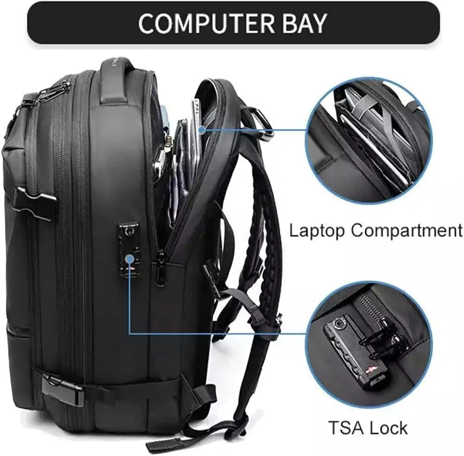 Veloutte Travel Backpack, 60l Vacpack Backpack with Vacuum, Multifunctional Waterproof Expandable Anti-Theft Pack (Black-2.0)