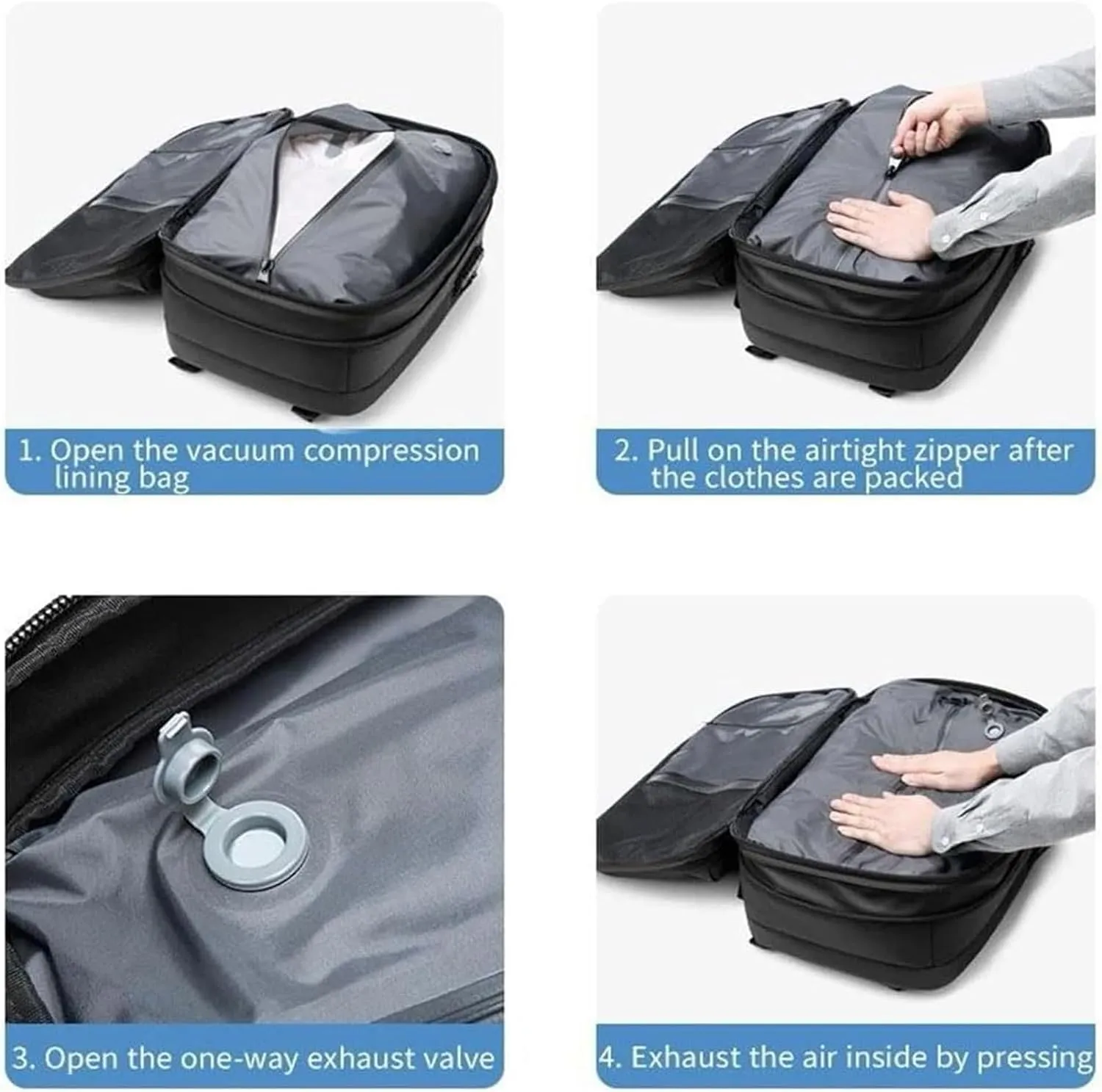 Veloutte Travel Backpack, 60l Vacpack Backpack with Vacuum, Multifunctional Waterproof Expandable Anti-Theft Pack (Black-2.0)