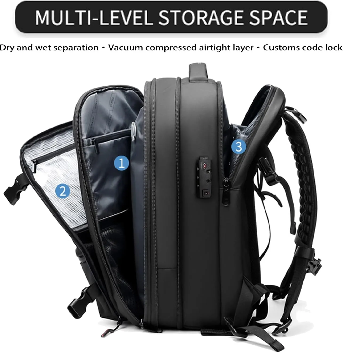 Veloutte Travel Backpack, 60l Vacpack Backpack with Vacuum, Multifunctional Waterproof Expandable Anti-Theft Pack (Black-2.0)