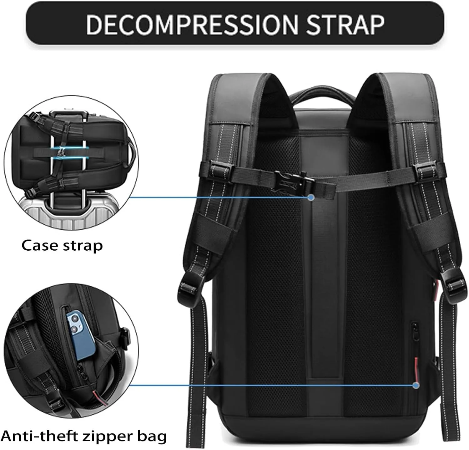 Veloutte Travel Backpack, 60l Vacpack Backpack with Vacuum, Multifunctional Waterproof Expandable Anti-Theft Pack (Black-2.0)