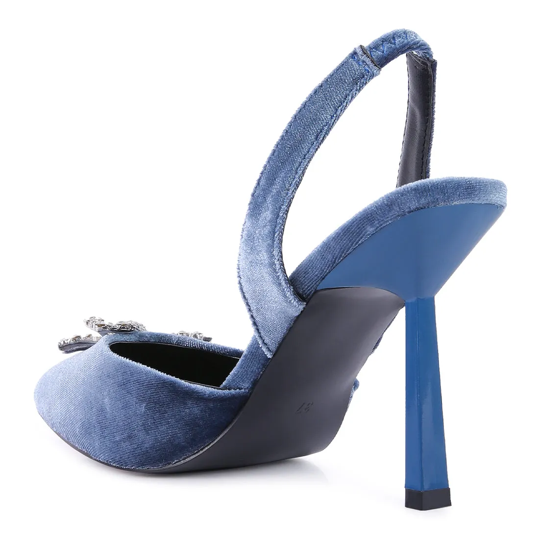 Velvet Diamante Detail Heeled Slingback Mules
