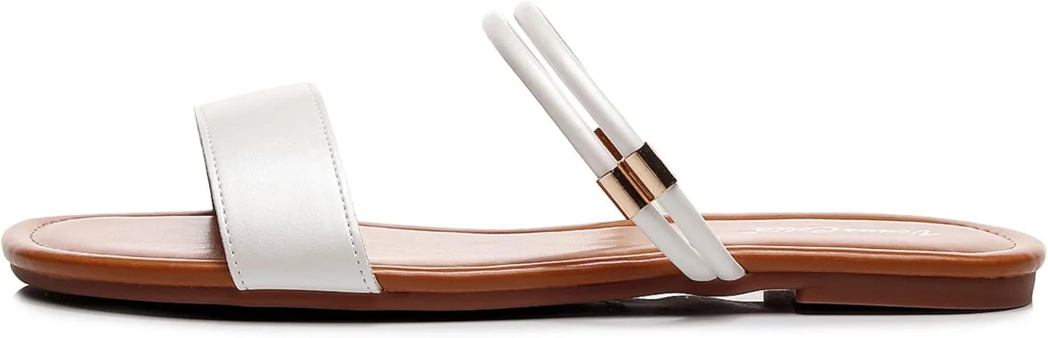 VenusCelia Women's Double Straps Wide Flat Sandal