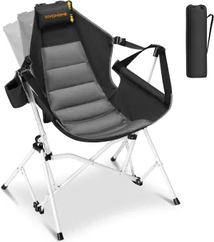 VIVOHOME Hammock Camping Chair, Portable Outdoor Swinging Rocking Chairs for Adults with Adjustable Pillow, Back and Height for Travelling, Backyard, Patio, Supports 400 lbs, 600D Breathable Mesh