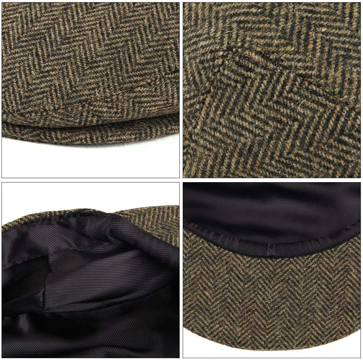 VOBOOM Men's Herringbone Flat Ivy Newsboy Hat Wool Blend Gatsby Cabbie Cap