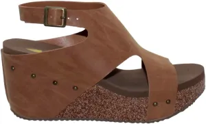 VOLATILE Womens Poolside Studded Ankle Strap Casual Sandals Casual Mid Heel 2-3" - Brown