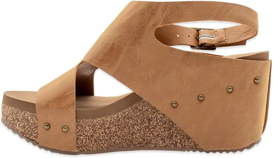 VOLATILE Womens Poolside Studded Ankle Strap Casual Sandals Casual Mid Heel 2-3" - Brown