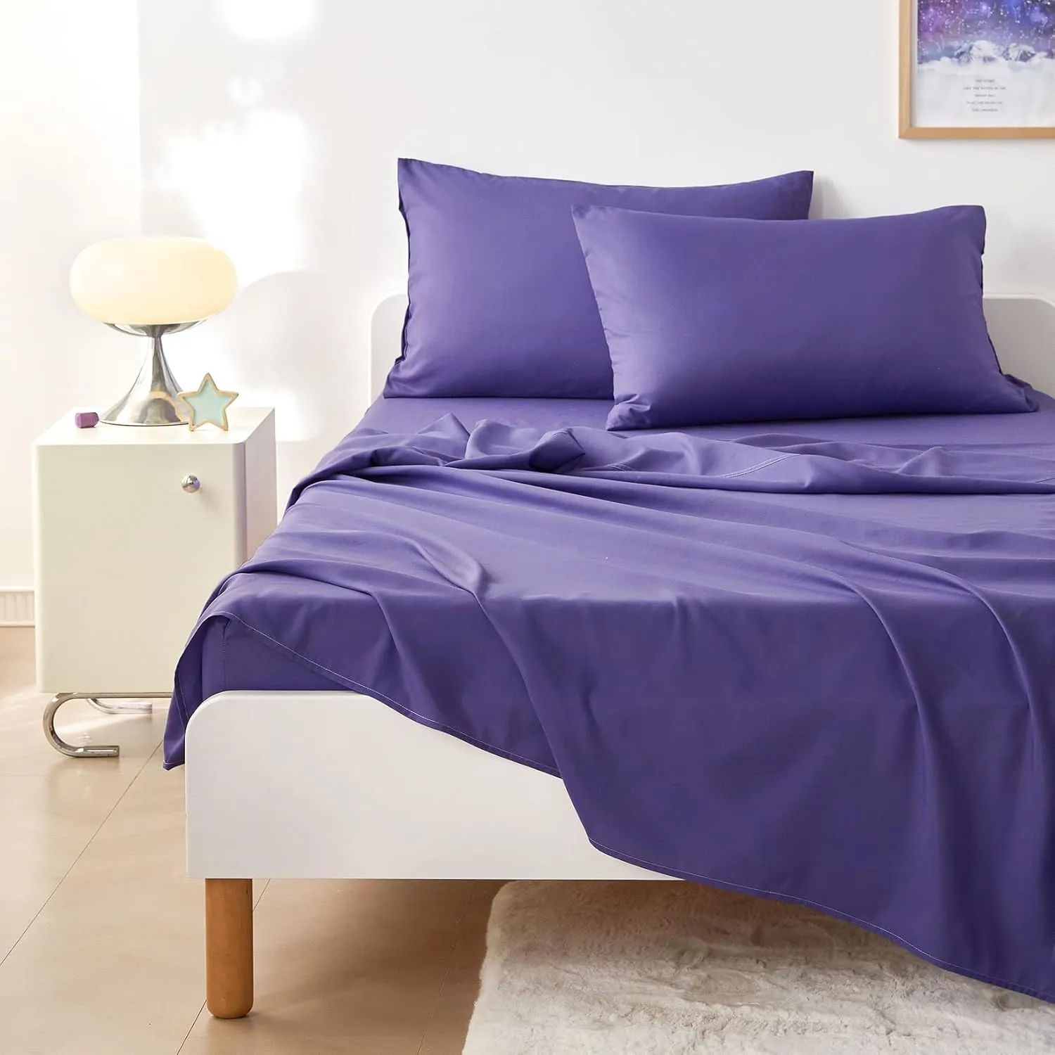 Wake In Cloud - Constellation Comforter Set with Sheets, Celestial Space Star Galaxy Astrology Lightweight Bedding for Teen Kids Boys Girls, 7 Pieces Bed in a Bag, Indigo Purple, Queen Size