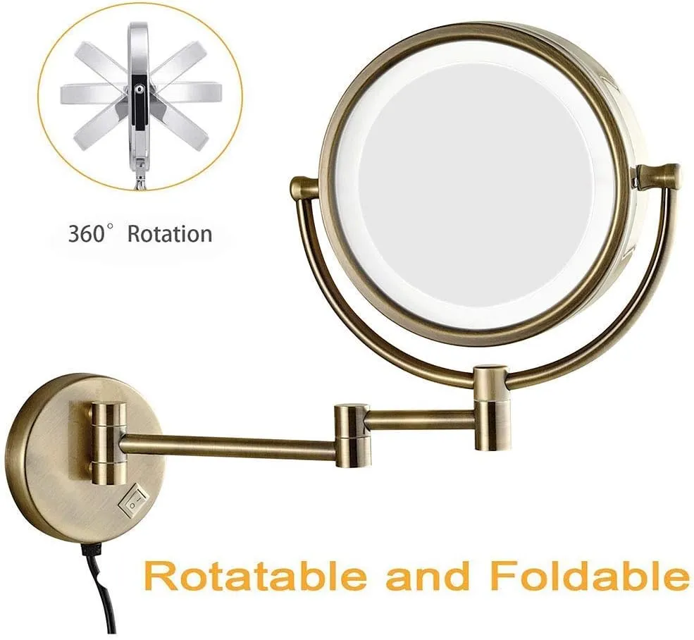 Wall Mounted Makeup Mirror Magnifying Vanity Mirror Flexible Gooseneck, and Locking Suction, Extendable Arm(Bronze)