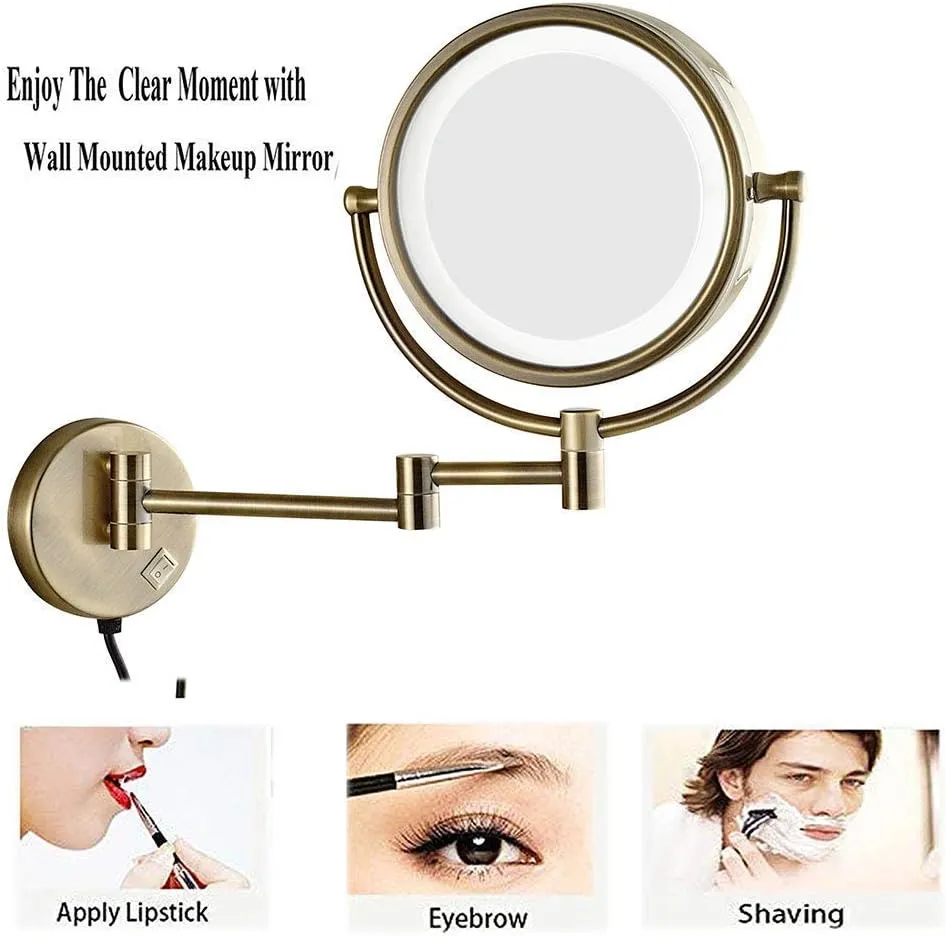 Wall Mounted Makeup Mirror Magnifying Vanity Mirror Flexible Gooseneck, and Locking Suction, Extendable Arm(Bronze)