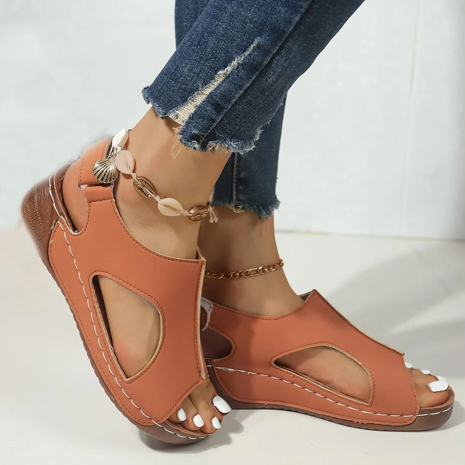 Wedge Sandals for Women Open Toe Orthopedic Sandal Walking Espadrilles Platform Wedges Sandals Casual Buckle Ankle Strappy Slip on Sandal Comfortable Dressy Summer Shoes