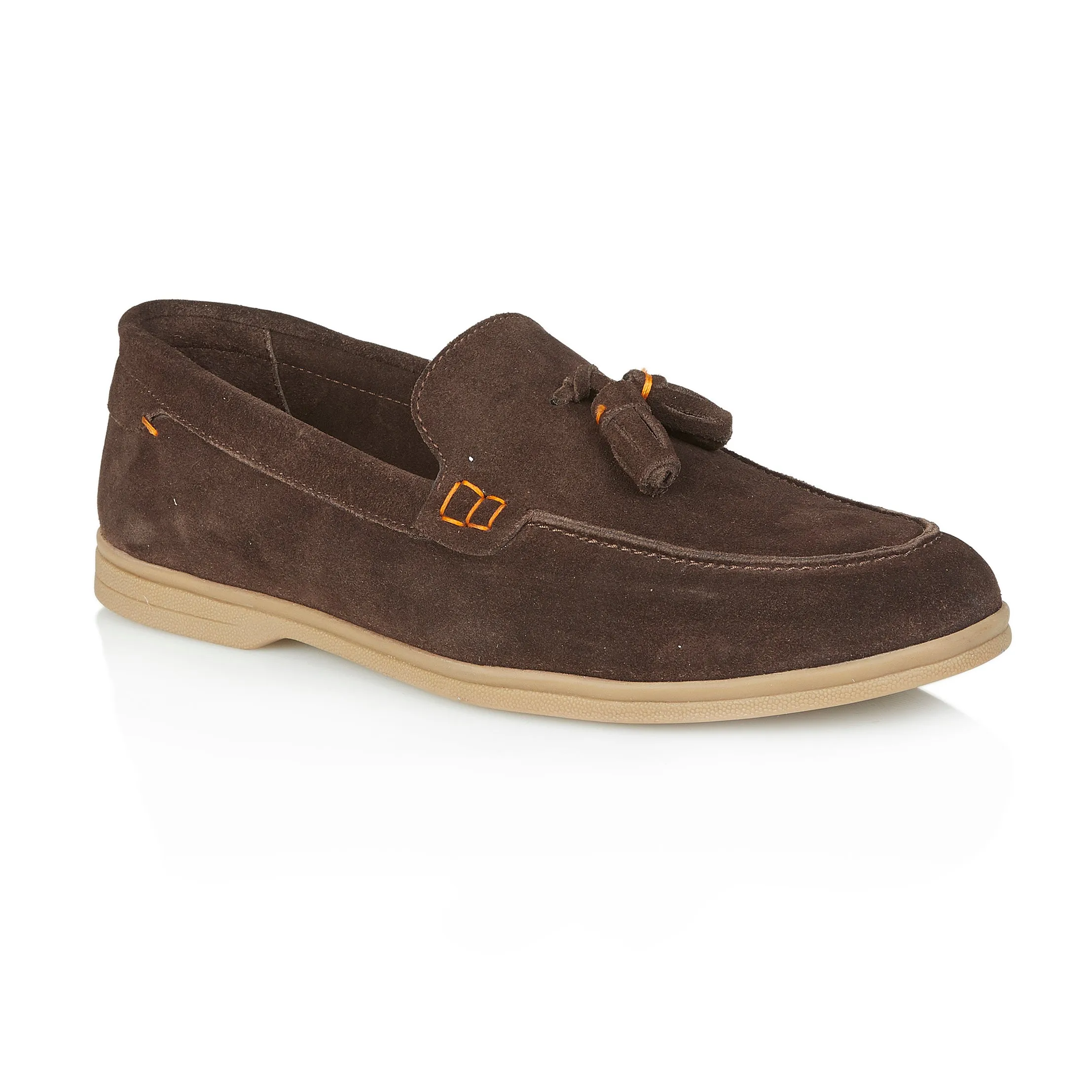 Wembley Suede Leather Tassel Loafers - Brown