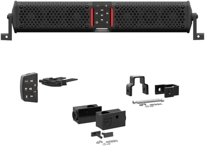 wet sounds STEALTH-XT-6-B Stealth XT 6 Speaker All-in-One Amplified Bluetooth Soundbar with Remote – Black with Slider Brackets and .75" Square Clamps