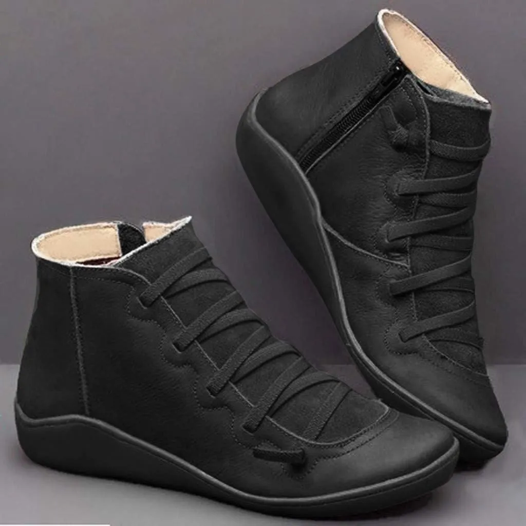 Wide Width Boots for Women Comfy Orthopedic Arch Support Daily Walking Work Outdoor Hiking Ankle Boots Lightweight Lace Up Side Zipper Pull On Flat Boots for Women Winter Fall Travel