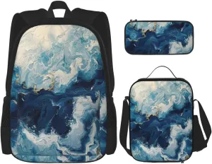 WITHIN THE TIDES print Backpack 3 Piece Set (with Lunchbox and Pen Pouch) 3 Piece Combo Shoulder Bag
