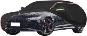 WOLWES Car Cover are Suitable for Audi RS 6 Avant All-Weather Windproof, Snowproof, Rainproof, UV-Protected and Breathable All-Season Universal with Side Door Zip Oxford Cloth Car Cover (Color : Blac