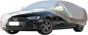 WOLWES Car Cover are Suitable for Audi S4 Saloon All-Weather Windproof, Snowproof, Rainproof, UV-Protected and Breathable All-Season Universal with Side Door Zip Oxford Cloth Car Cover (Color : White