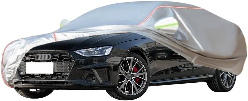 WOLWES Car Cover are Suitable for Audi S4 Saloon All-Weather Windproof, Snowproof, Rainproof, UV-Protected and Breathable All-Season Universal with Side Door Zip Oxford Cloth Car Cover (Color : White