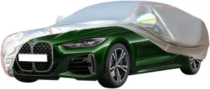 WOLWES Car Cover are Suitable for BMW M440i Coupé All-Weather Windproof, Snowproof, Rainproof, UV-Protected and Breathable All-Season Universal with Side Door Zip Oxford Cloth Car Cover (Color : Whit