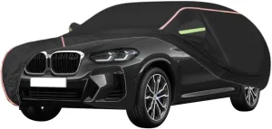 WOLWES Car Cover are Suitable for BMW X4 M40i All-Weather Windproof, Snowproof, Rainproof, UV-Protected and Breathable All-Season Universal with Side Door Zip Oxford Cloth Car Cover (Color : Black,