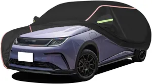 WOLWES Car Cover are Suitable for BYD Dolphin All-Weather Windproof, Snowproof, Rainproof, UV-Protected and Breathable All-Season Universal with Side Door Zip Oxford Cloth Car Cover (Color : Black)