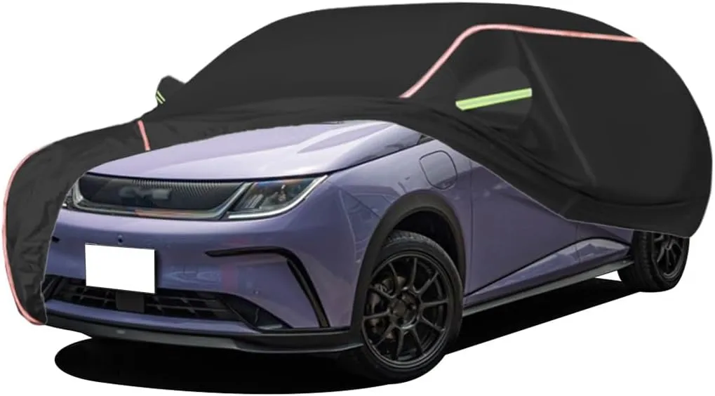 WOLWES Car Cover are Suitable for BYD Dolphin All-Weather Windproof, Snowproof, Rainproof, UV-Protected and Breathable All-Season Universal with Side Door Zip Oxford Cloth Car Cover (Color : Black)