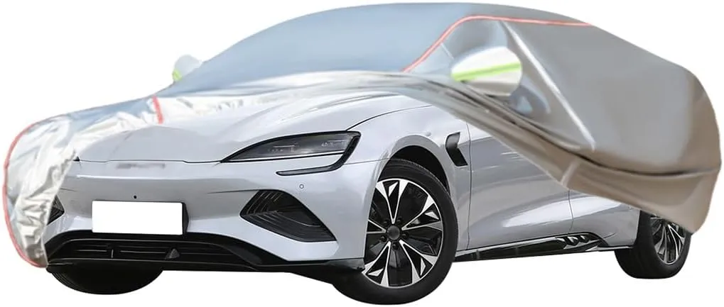 WOLWES Car Cover are Suitable for BYD Seal All-Weather Windproof, Snowproof, Rainproof, UV-Protected and Breathable All-Season Universal with Side Door Zip Oxford Cloth Car Cover (Color : White)