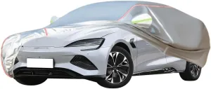 WOLWES Car Cover are Suitable for BYD Seal All-Weather Windproof, Snowproof, Rainproof, UV-Protected and Breathable All-Season Universal with Side Door Zip Oxford Cloth Car Cover (Color : White)