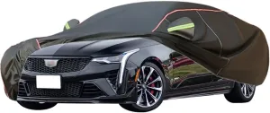 WOLWES Car Cover are Suitable for Cadillac CT4 All-Weather Windproof, Snowproof, Rainproof, UV-Protected and Breathable All-Season Universal with Side Door Zip Oxford Cloth Car Cover (Color : Black)