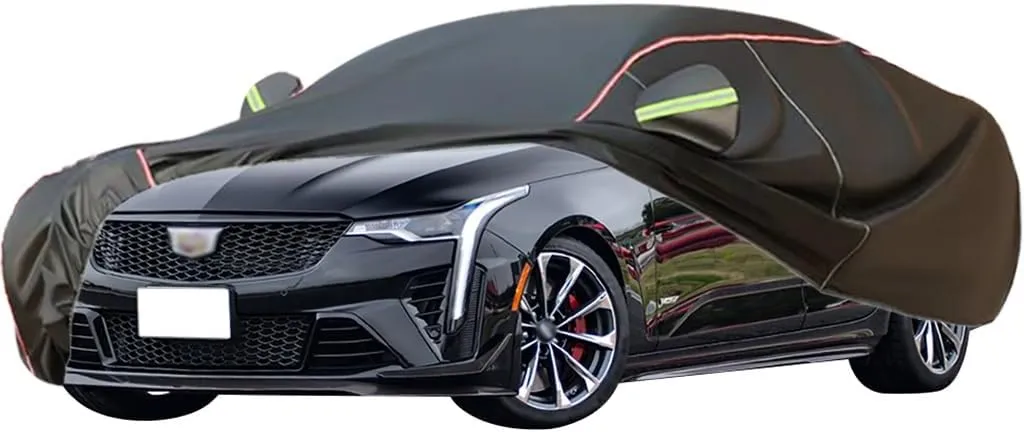 WOLWES Car Cover are Suitable for Cadillac CT4 All-Weather Windproof, Snowproof, Rainproof, UV-Protected and Breathable All-Season Universal with Side Door Zip Oxford Cloth Car Cover (Color : Black)