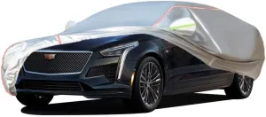 WOLWES Car Cover are Suitable for Cadillac CT6 All-Weather Windproof, Snowproof, Rainproof, UV-Protected and Breathable All-Season Universal with Side Door Zip Oxford Cloth Car Cover (Color : White)