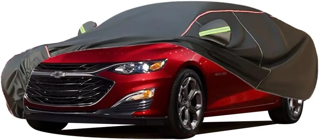 WOLWES Car Cover are Suitable for Chevrolet Malibu All-Weather Windproof, Snowproof, Rainproof, UV-Protected and Breathable All-Season Universal with Side Door Zip Oxford Cloth Car Cover (Color : Bla