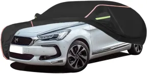 WOLWES Car Cover are Suitable for Citroen DS 5 All-Weather Windproof, Snowproof, Rainproof, UV-Protected and Breathable All-Season Universal with Side Door Zip Oxford Cloth Car Cover (Color : Black)
