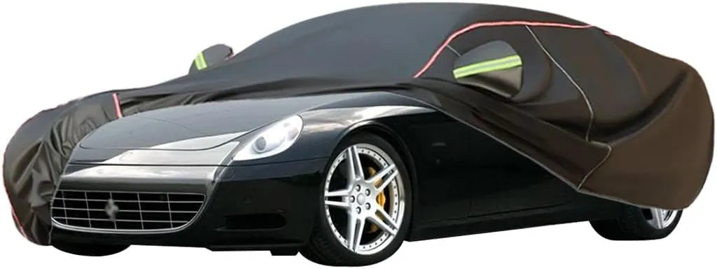 WOLWES Car Cover are Suitable for Ferrari 612 All-Weather Windproof, Snowproof, Rainproof, UV-Protected and Breathable All-Season Universal with Side Door Zip Oxford Cloth Car Cover (Color : Black)