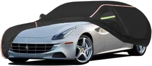 WOLWES Car Cover are Suitable for Ferrari FF All-Weather Windproof, Snowproof, Rainproof, UV-Protected and Breathable All-Season Universal with Side Door Zip Oxford Cloth Car Cover (Color : Black)
