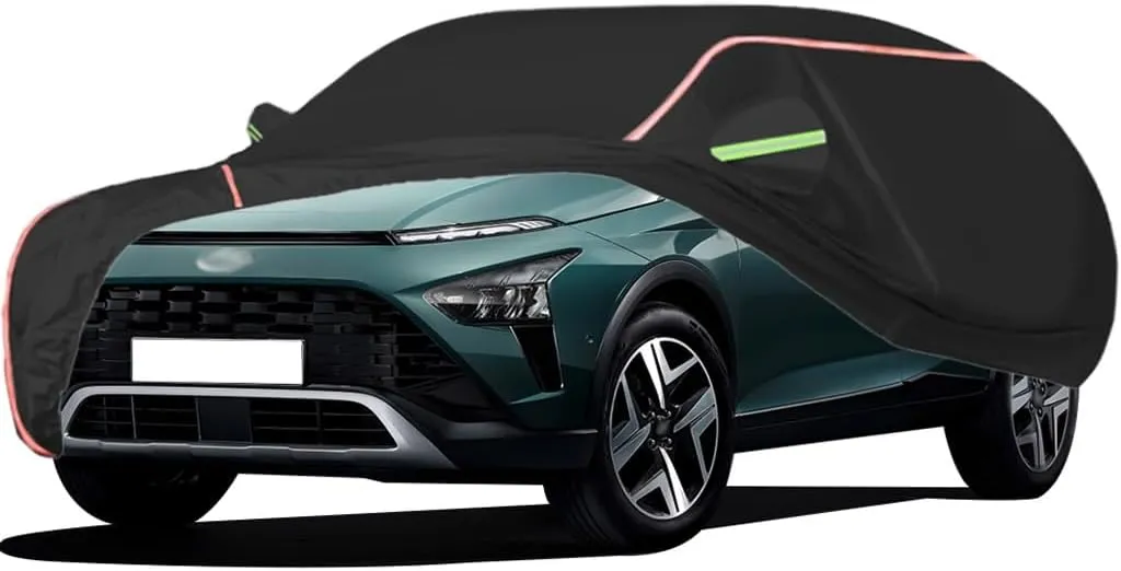 WOLWES Car Cover are Suitable for Hyundai Bayon All-Weather Windproof, Snowproof, Rainproof, UV-Protected and Breathable All-Season Universal with Side Door Zip Oxford Cloth Car Cover (Color : Black