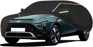 WOLWES Car Cover are Suitable for Hyundai Bayon All-Weather Windproof, Snowproof, Rainproof, UV-Protected and Breathable All-Season Universal with Side Door Zip Oxford Cloth Car Cover (Color : Black