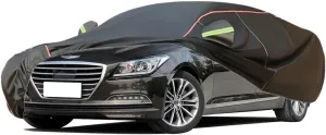WOLWES Car Cover are Suitable for Hyundai Genesis All-Weather Windproof, Snowproof, Rainproof, UV-Protected and Breathable All-Season Universal with Side Door Zip Oxford Cloth Car Cover (Color : Blac
